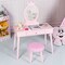 Gymax Kids Vanity Makeup Table and Chair Set Make Up Stool Play Set for Children Pink
